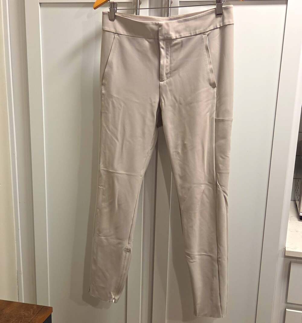 Athleta Stellar Trouser Stretch Skinny Flat Front Ankle Zip Pants Sz 12 Beige